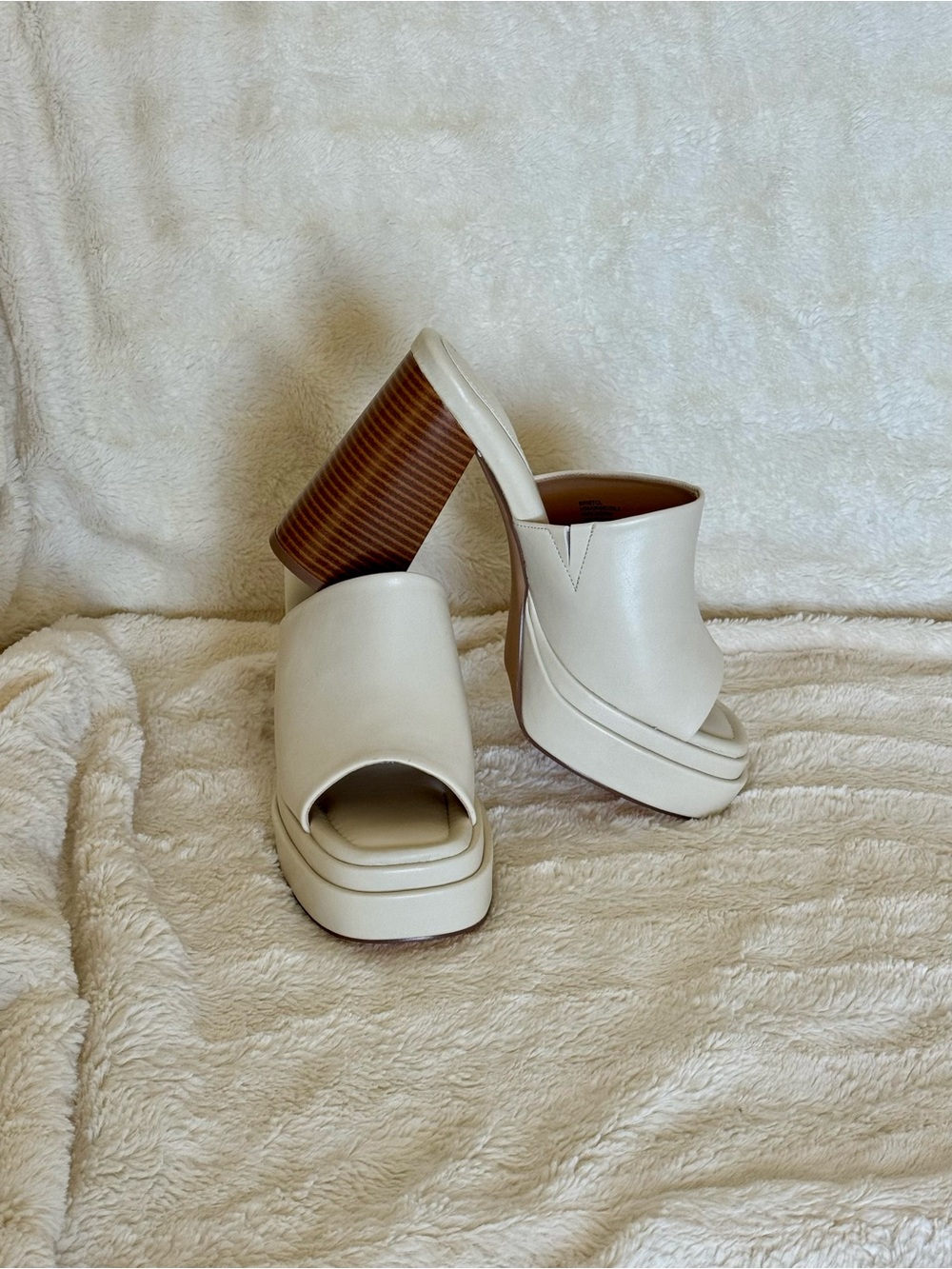 JustFab Cream Platform Open-Toe Mule with Stacked Heel